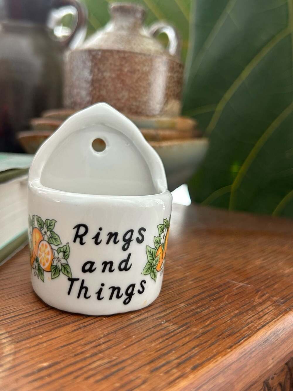 Vintage Rings and Things Tiny Ceramic Jewelry Holder Wall Hanging Floral